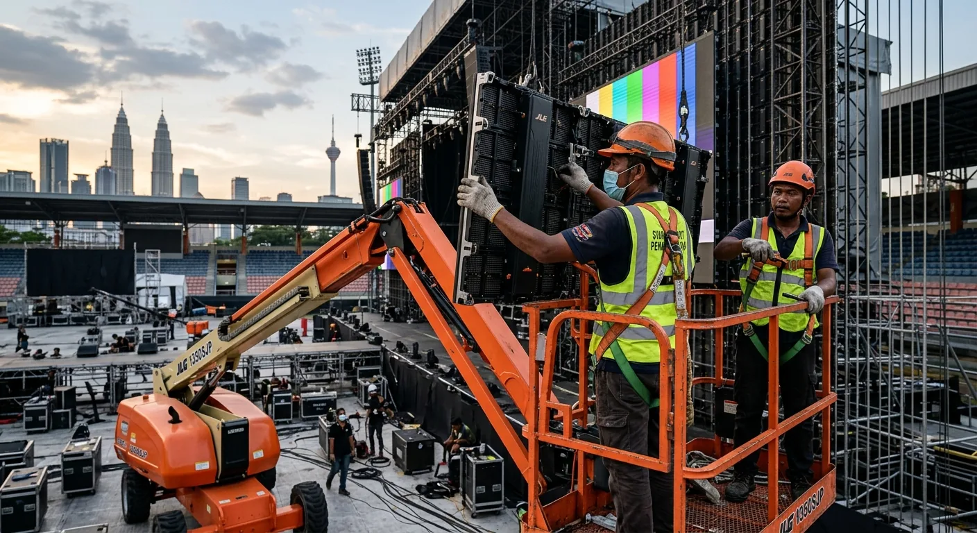 Pekerja menggunakan boom lift untuk acara & events
